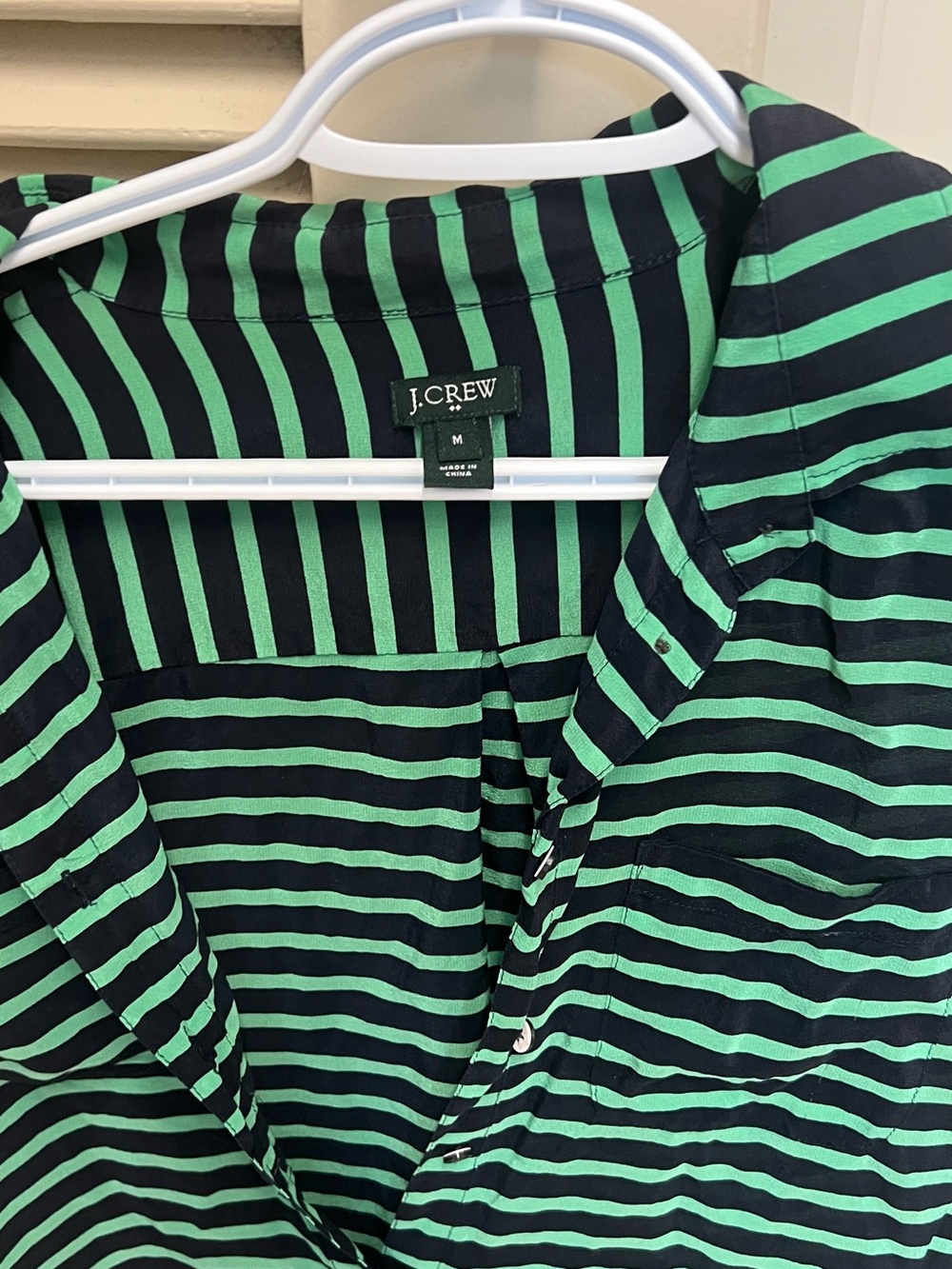 J. Crew Navy and Green Striped Button-Front Shirt
